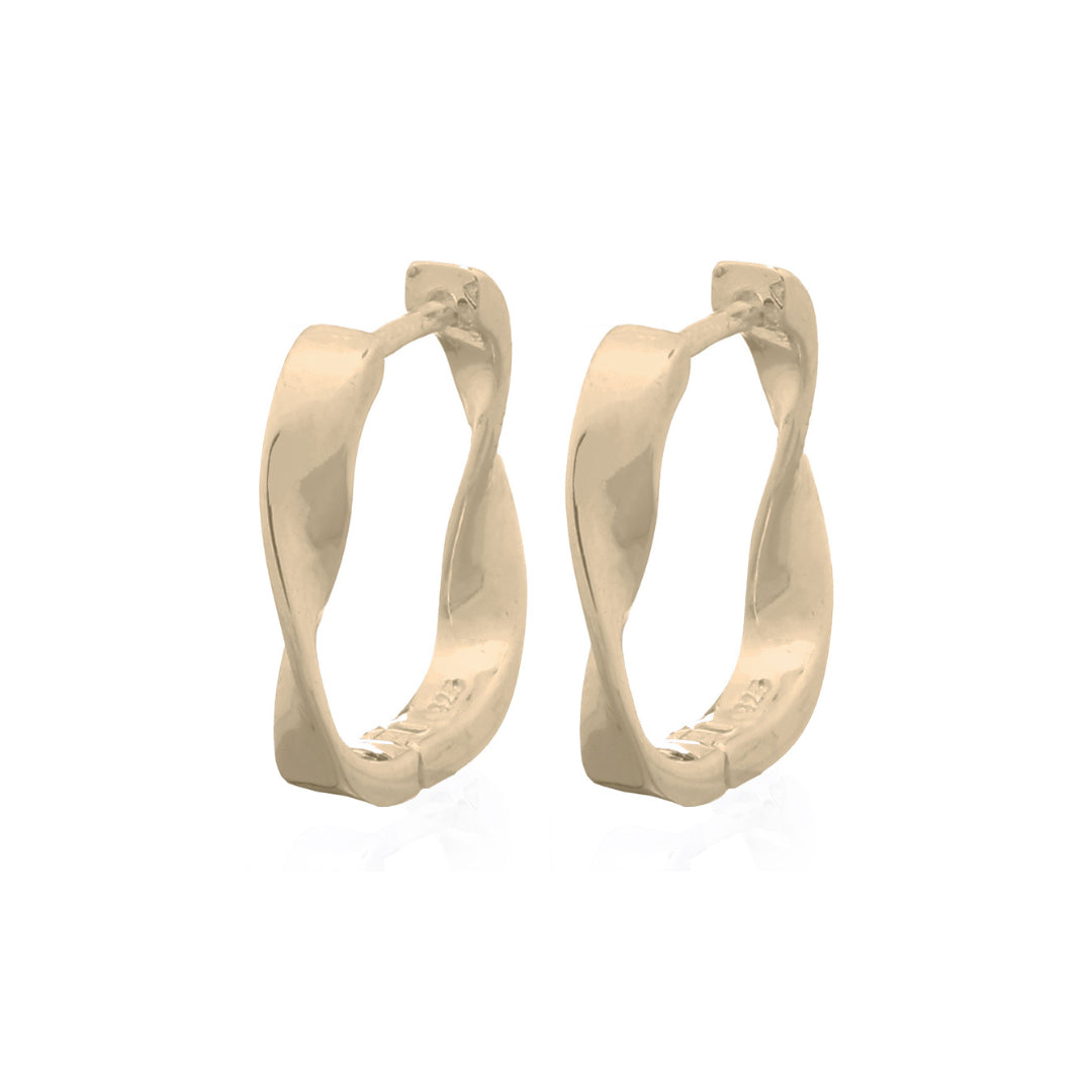 Onatah Sterling Silver Gold Plated Twist Medium Huggies Earrings