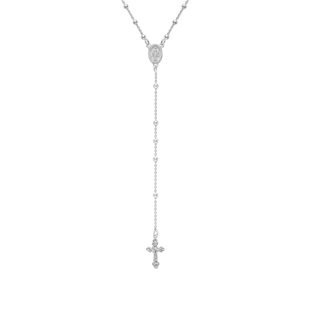 Rhodiumed Sterling Silver Rosary Necklace 60Cm