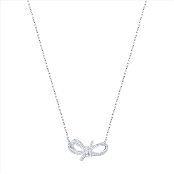 Swarovski Rhodium Plated Lifelong Bow Necklace With Crystal