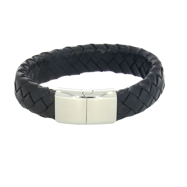 Black Leather Wide Braided Bracelet