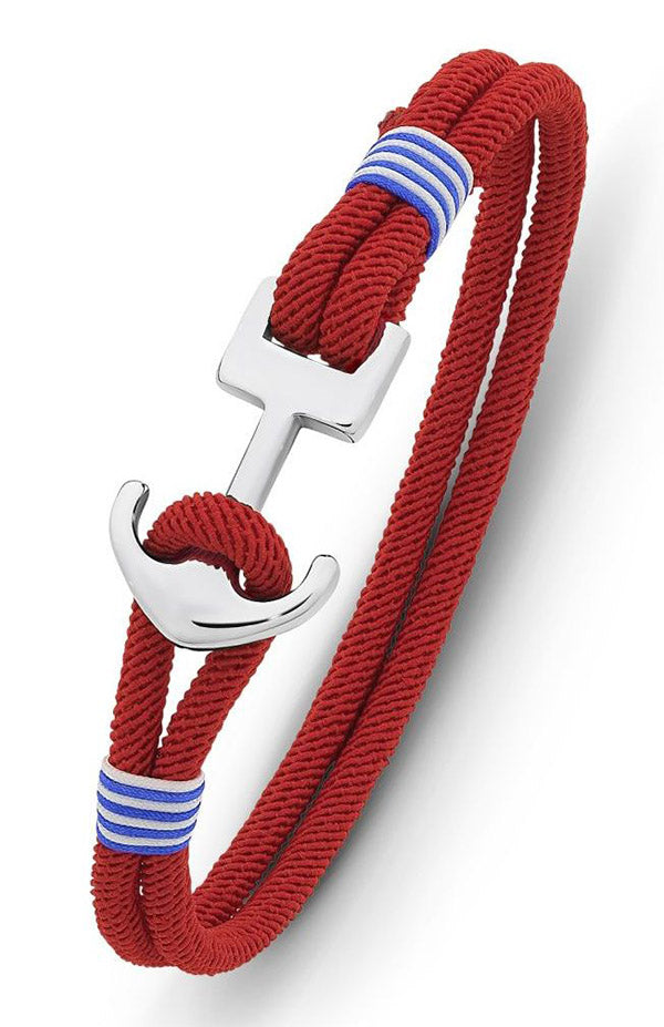 Red Nylon Rope Bracelet With Stainless Steel Anchor Clasp