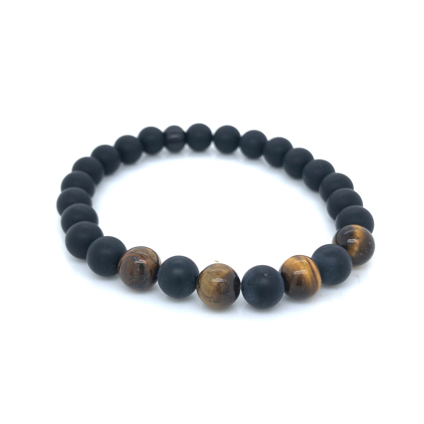 Blaze Mens Stainless Steel Elasticised Onyx And Tiger Eye Bracelet