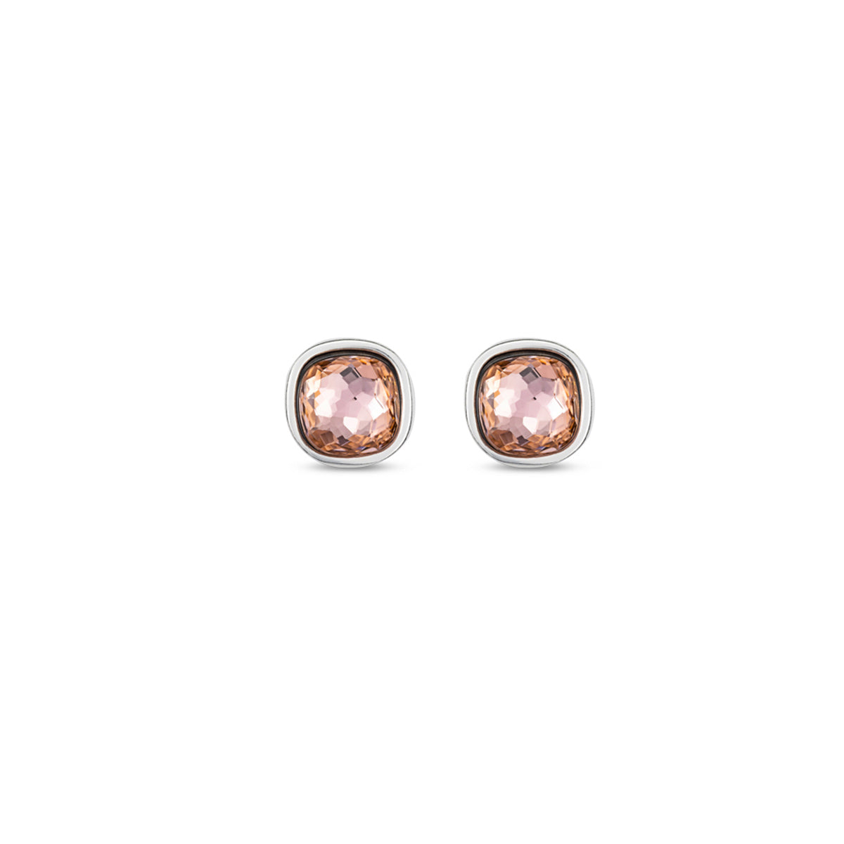 Mademoiselle. Silver-Plated Metal Alloy Stud Earrings With Pink Crystals.