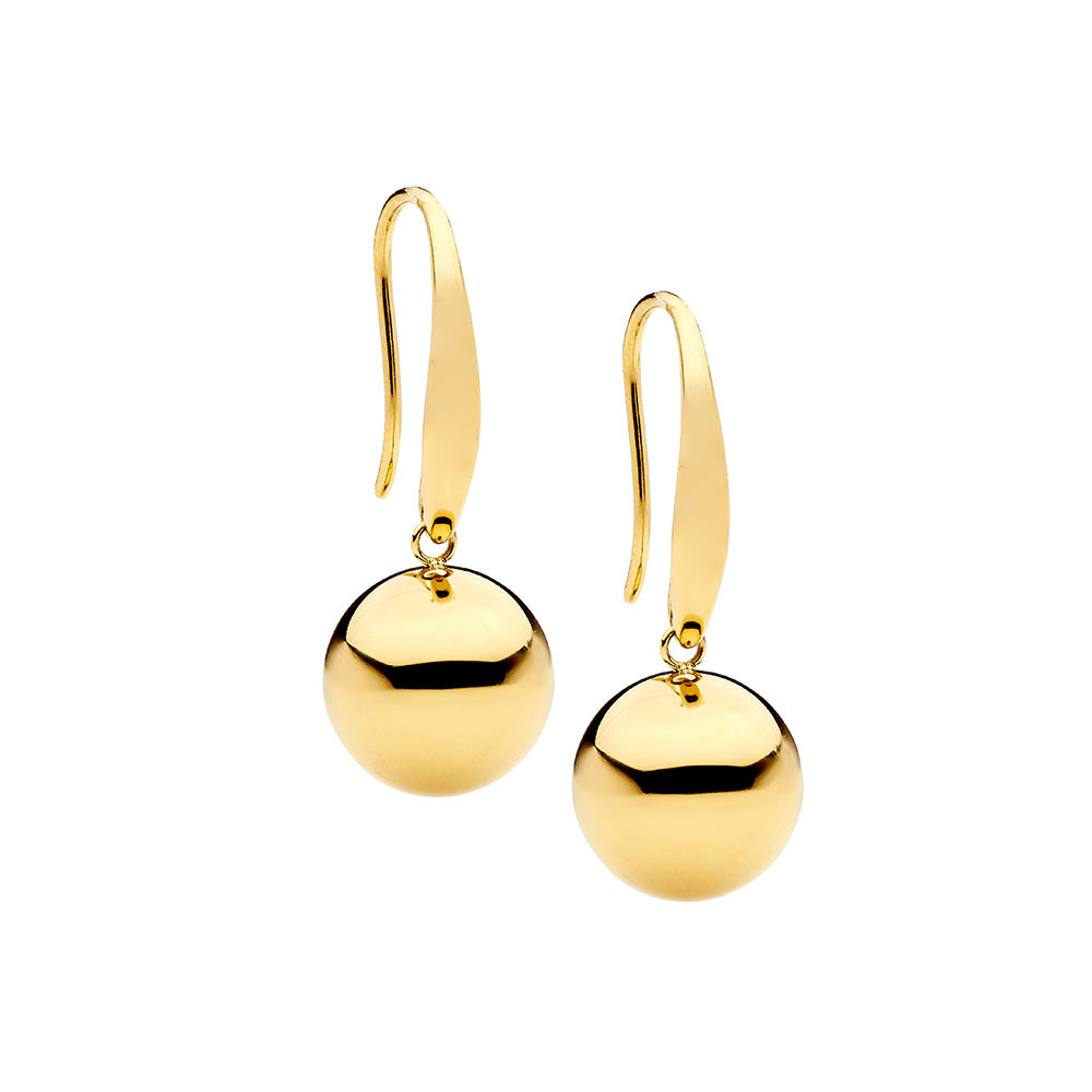 Stainless Steel Gold Plated Euroball Drop Earrings