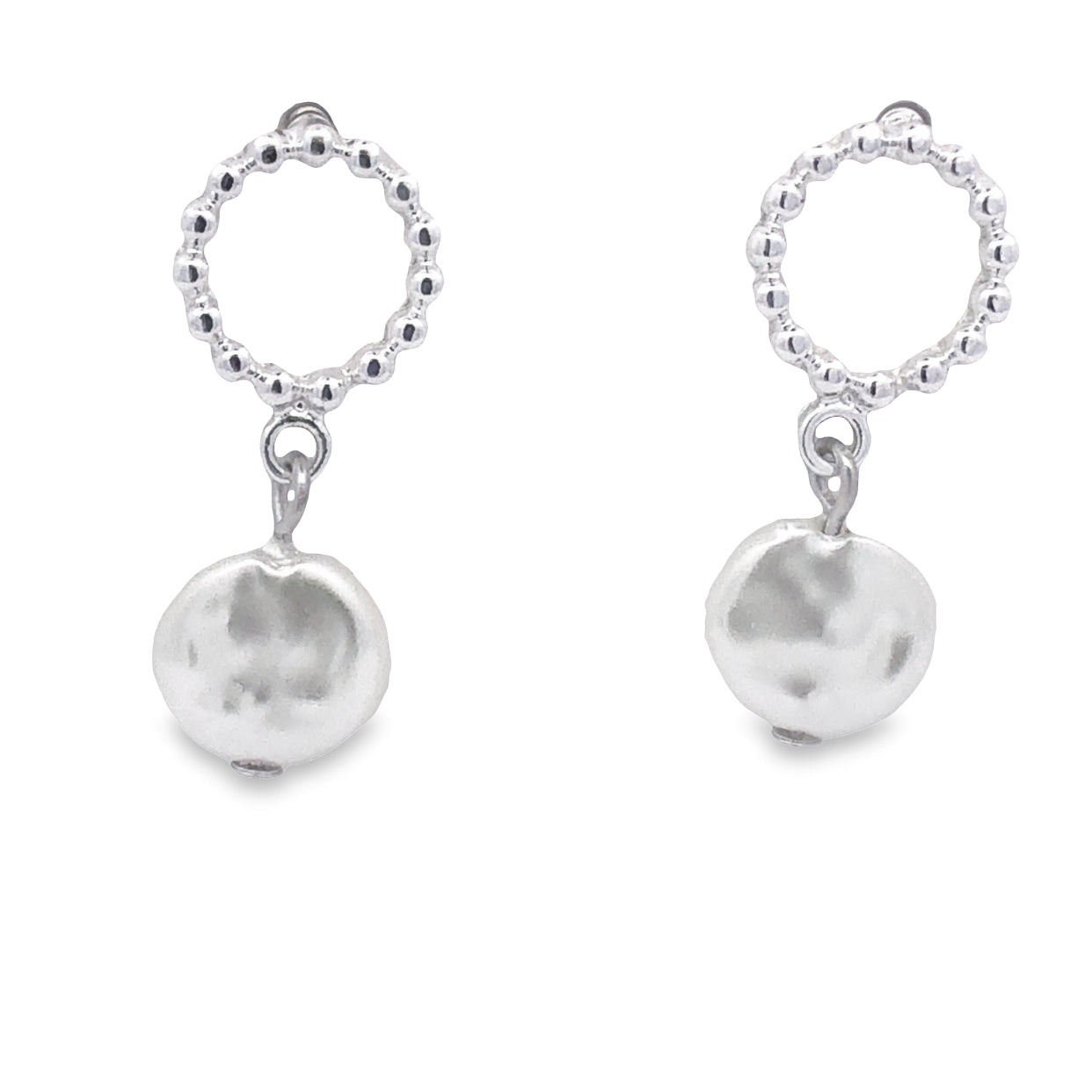 Silver Plated Ball Ring And Pearl Drop Earrings