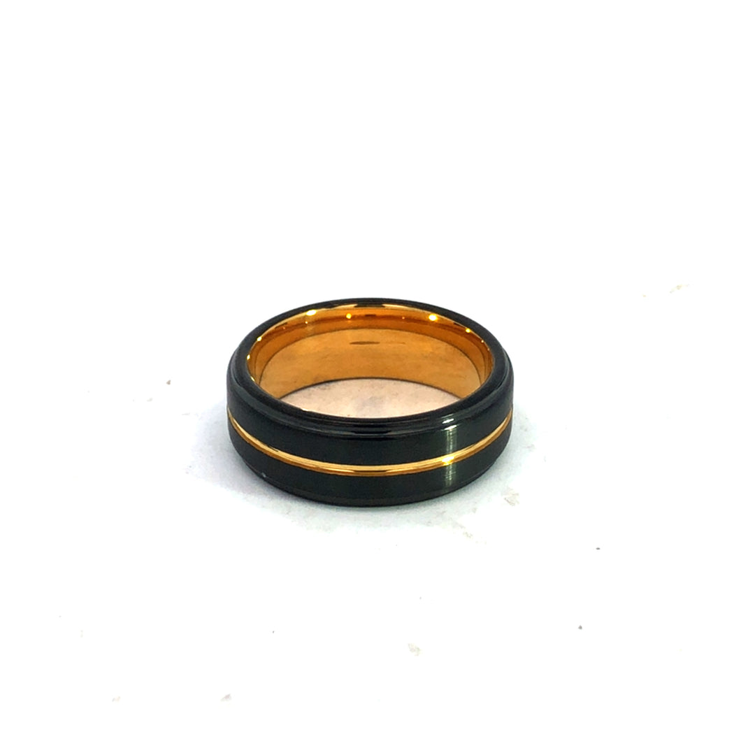 Tungsten Carbide Gold Plated Polished Centre Line Ring Size 10