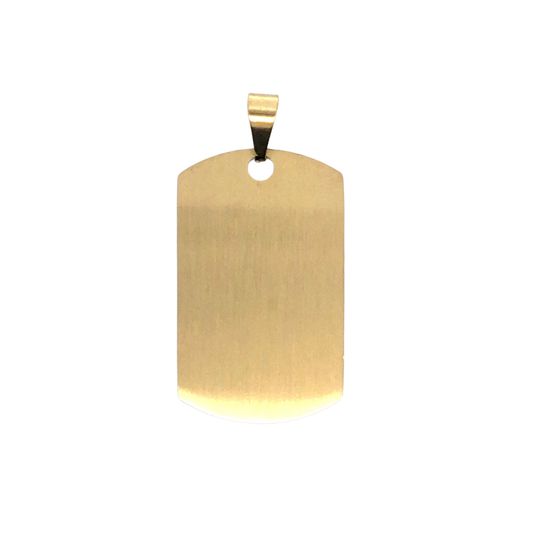 Stainless Steel Ip Gold Plated Engraveable Dog Tag Pendant - Large Shiney Polished/Matte Finish Opposing Sides