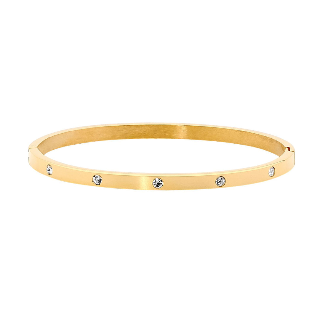 Stainless Steel Gold Ip Plated Cz 4Mm Hinged Bangle