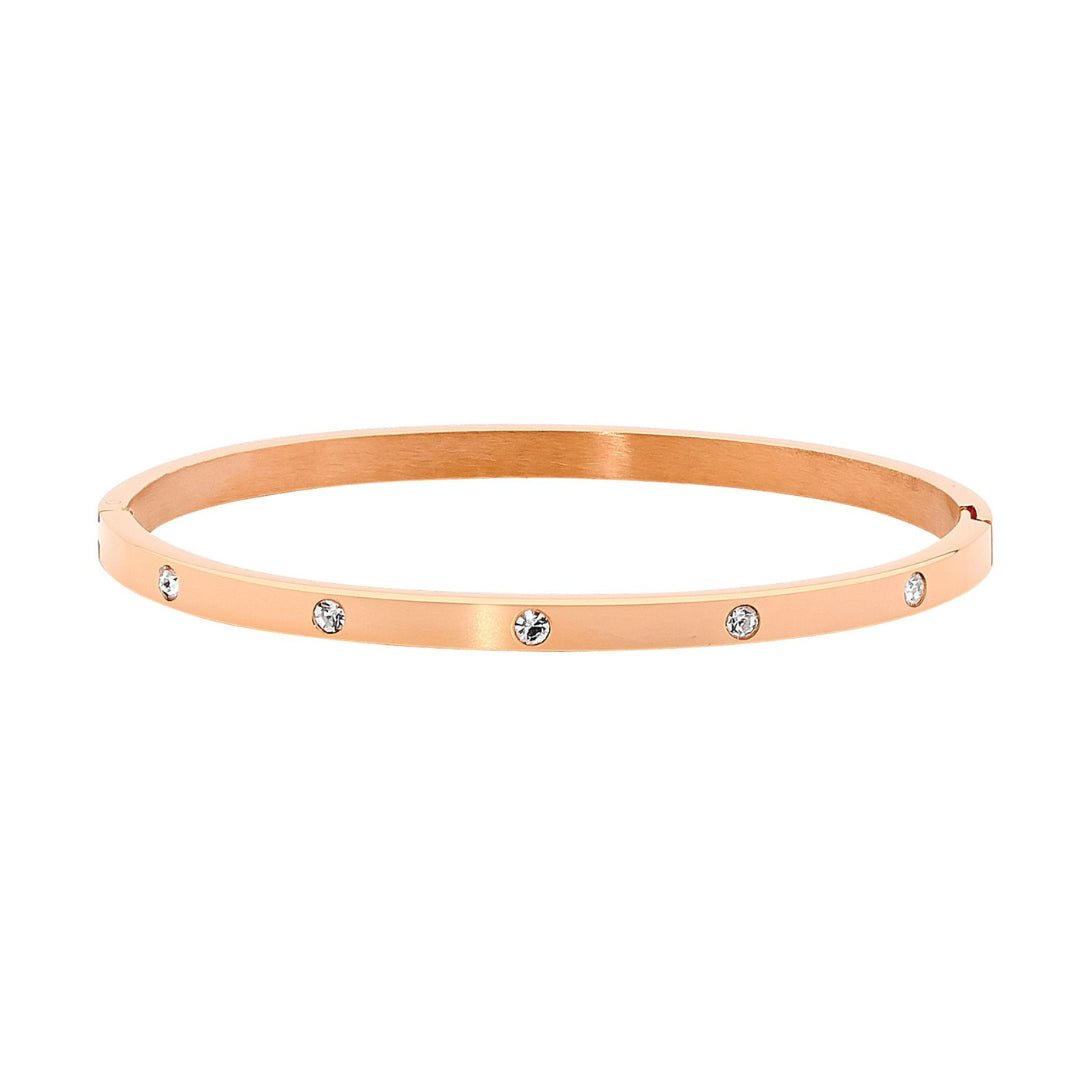 Stainless Steel Rose Gold IP Plated CZ 4mm Hinged Bangle