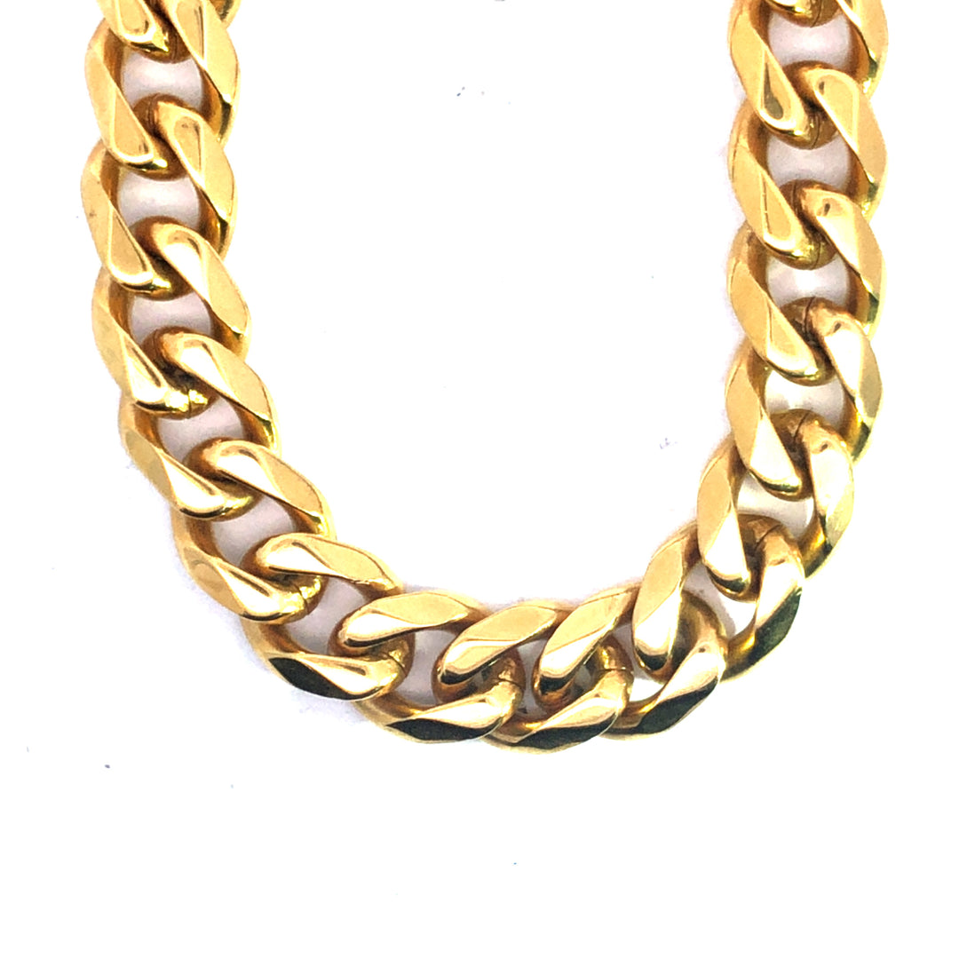 Stainless Steel Gold Plated Heavy Open Diamond Cut Curb 13Mm Chain 60Cm With Parrot Clasp