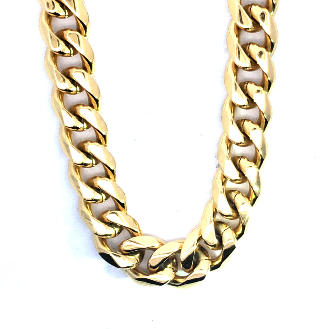 Stainless Steel Gold Plated Diamond Cut Open 10Mm Curb Gents Necklace 50Cms This Is A Plated Chain And Plating Will Wear Off