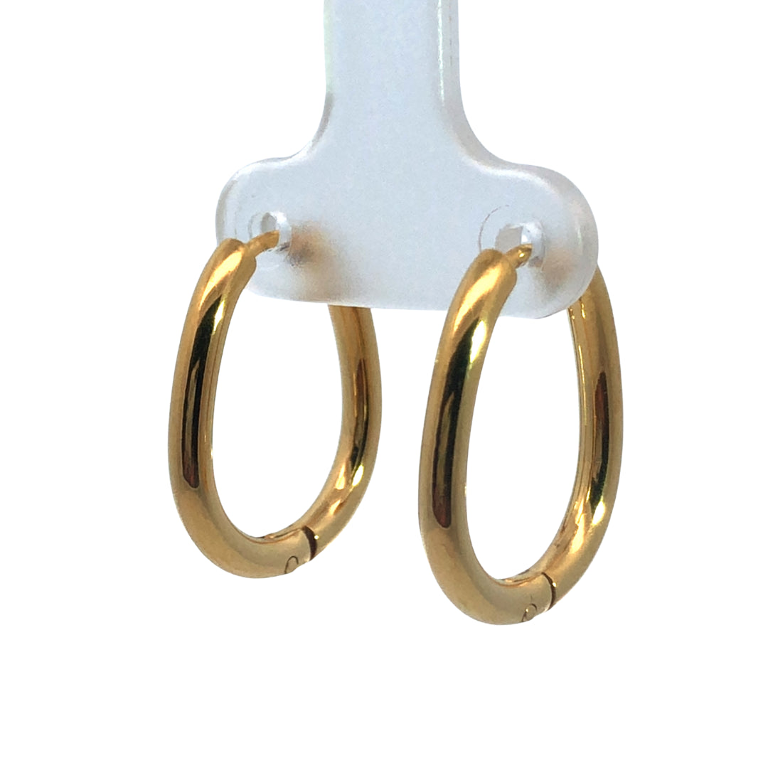 Stainless Steel Gold Plated Oval Shaped Huggie Earrings. Do Not Wear In Water