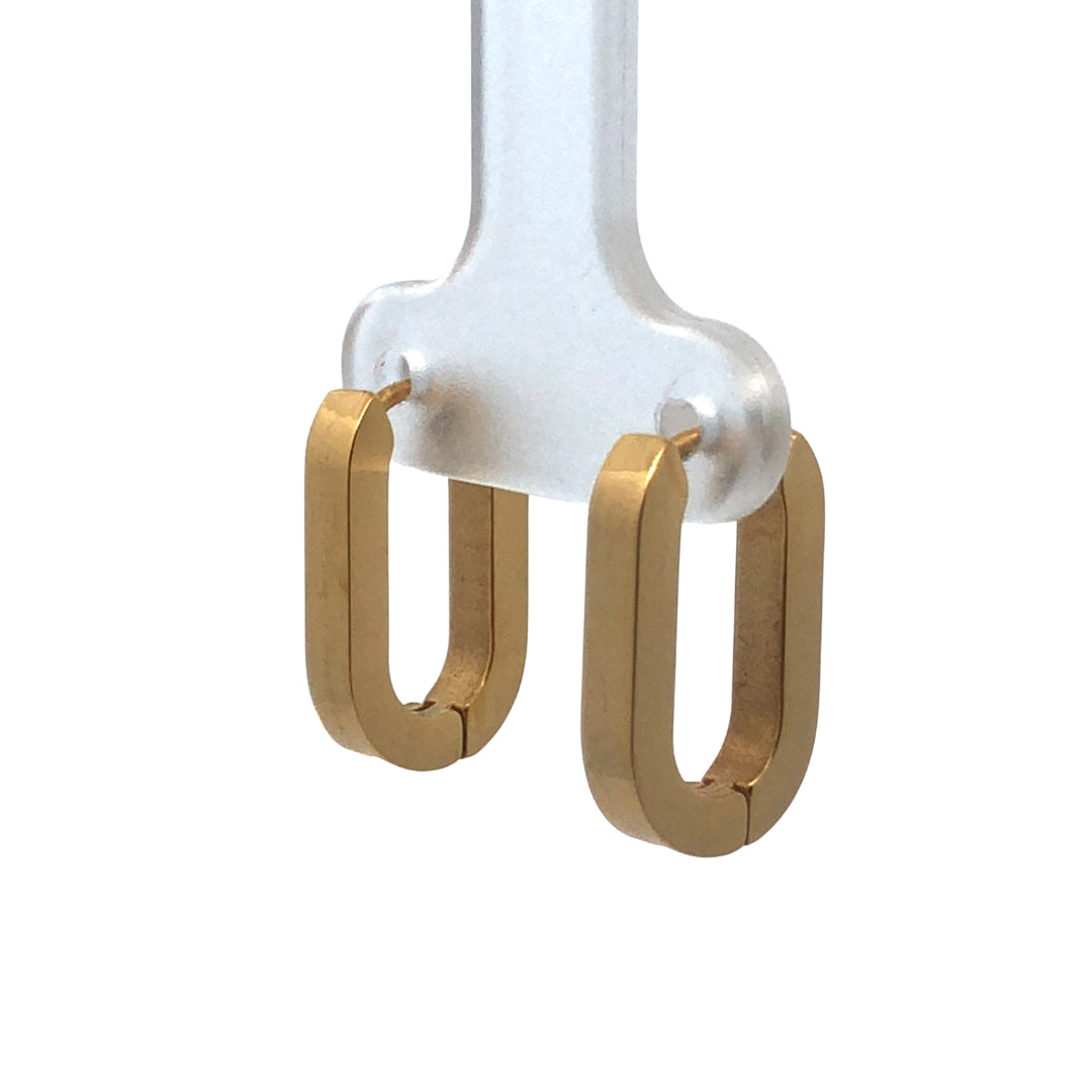 Stainless Steel Gold Plated Oval Rectangle Shaped Huggie Earrings. Do Not Wear In Water