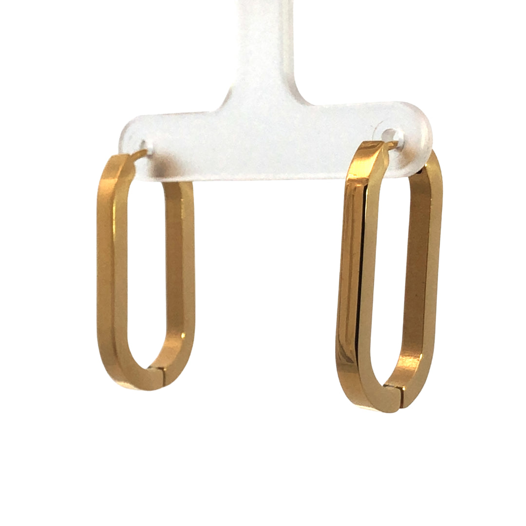 Stainless Steel Gold Plated Large Oval Rectangle Shaped Huggie Earrings. Do Not Wear In Water