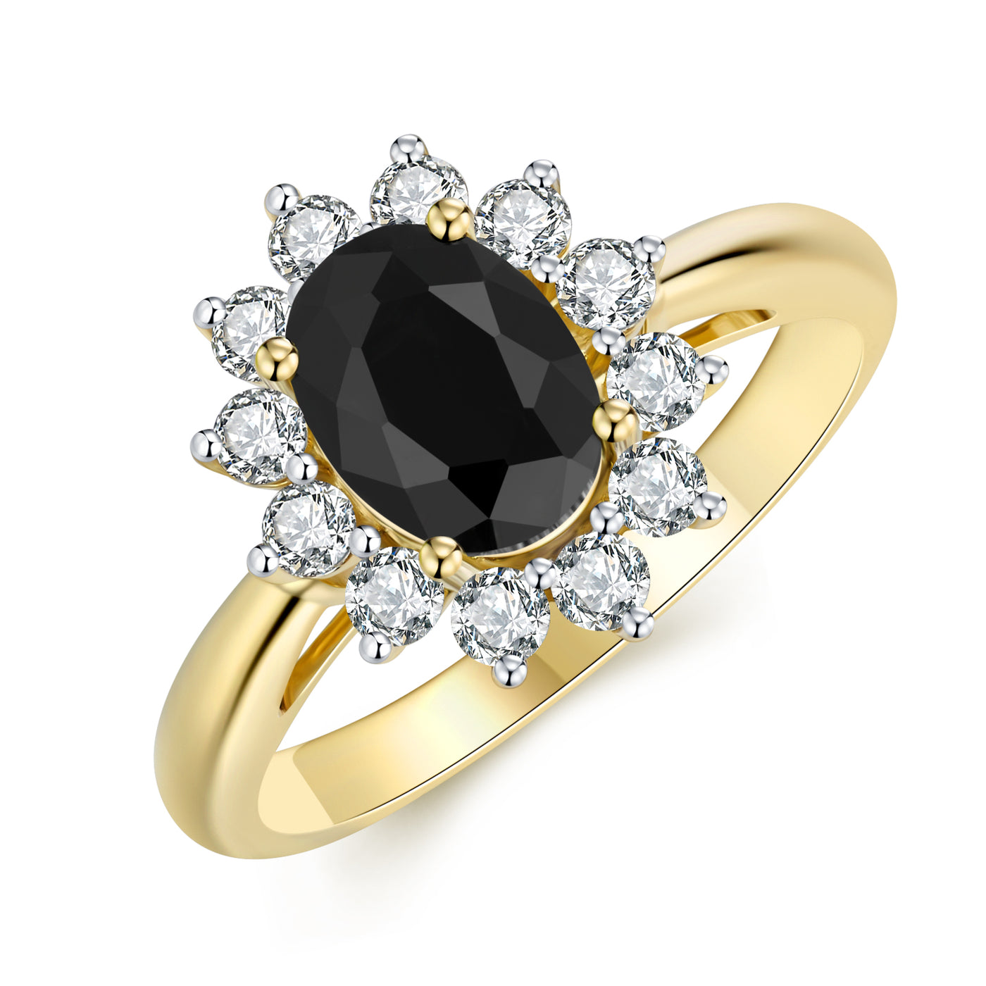 9Ct Yellow Gold Oval Black Sapphire And Round Lab Grown Diamond Ring Tdw=0.52Ct DE VS1