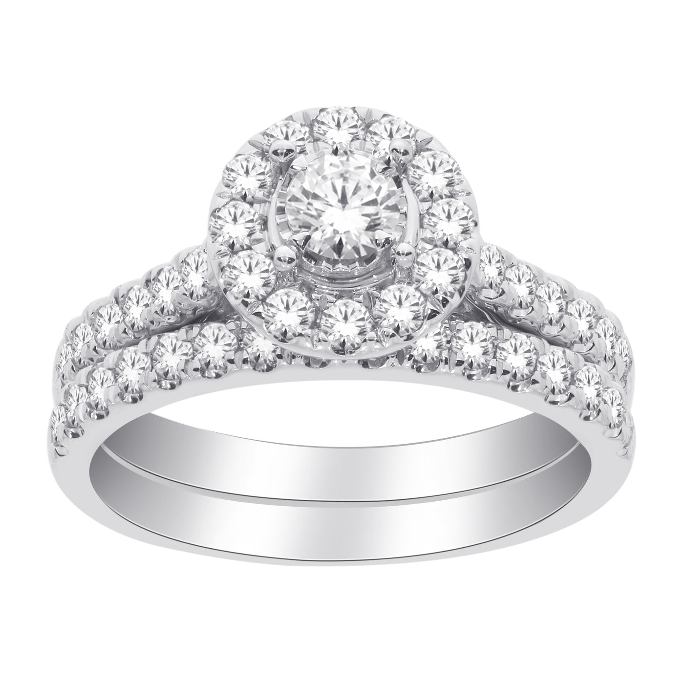 White Gold Halo Diamond Engagement And Wedding Ring Set