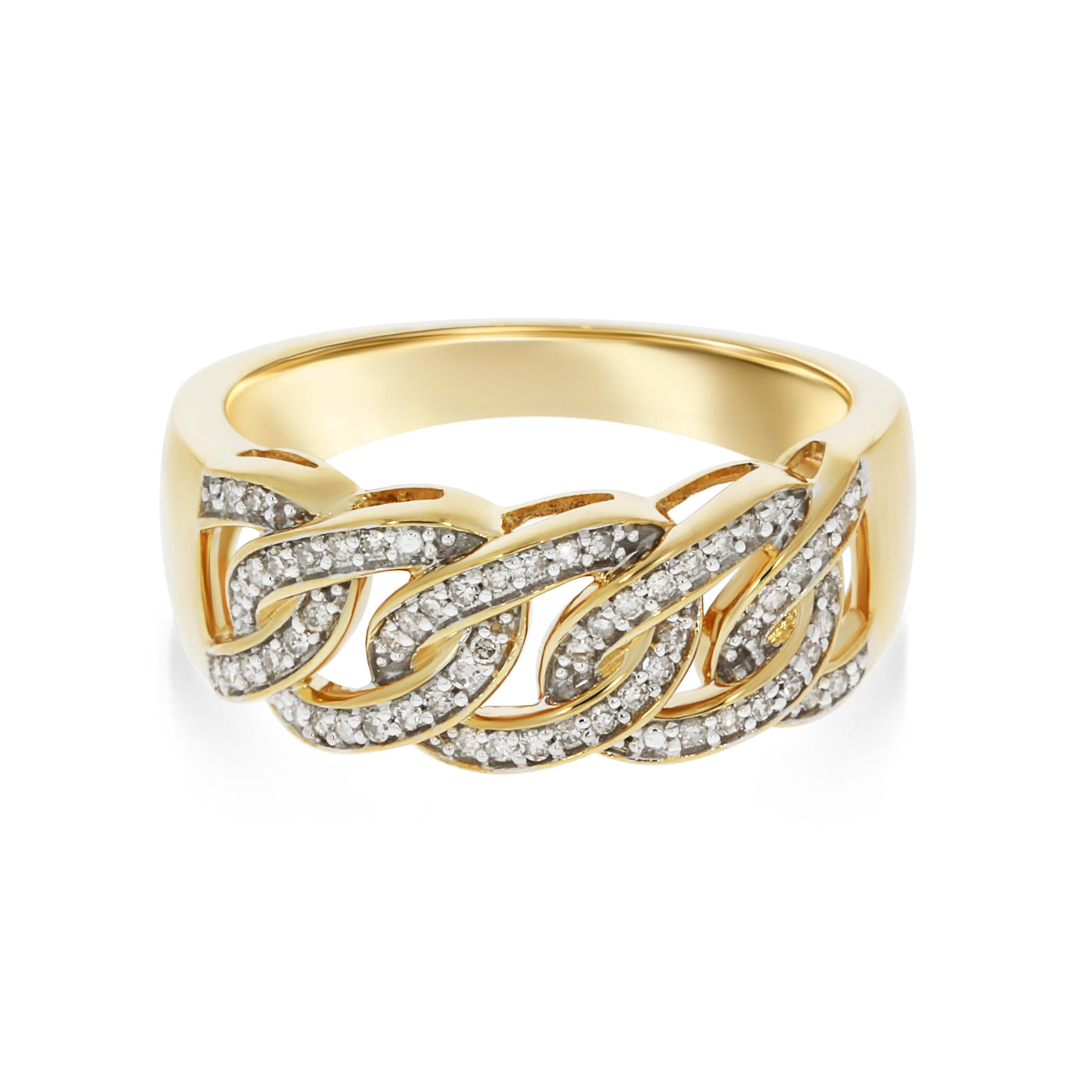 Yellow Gold Diamond Set Cuban Chain Link Ring