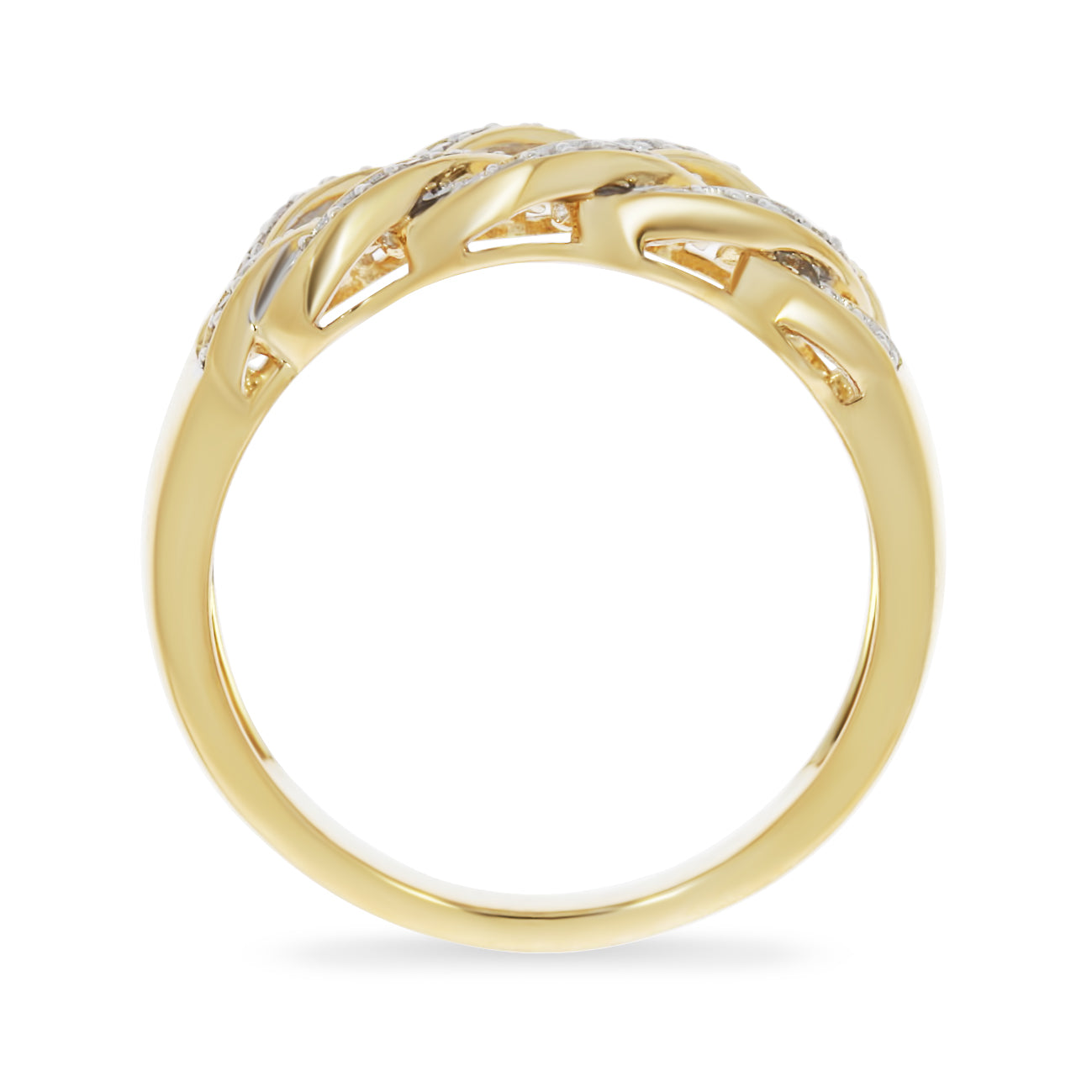 Yellow Gold Diamond Set Cuban Chain Link Ring