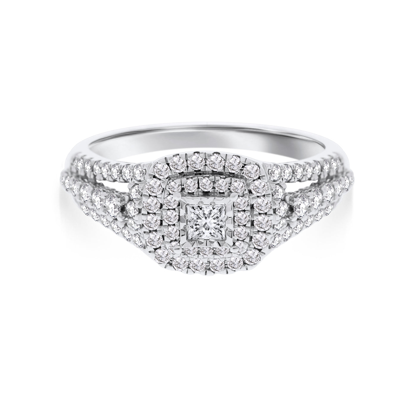 White Gold Diamond Princess Halo Engagement Ring