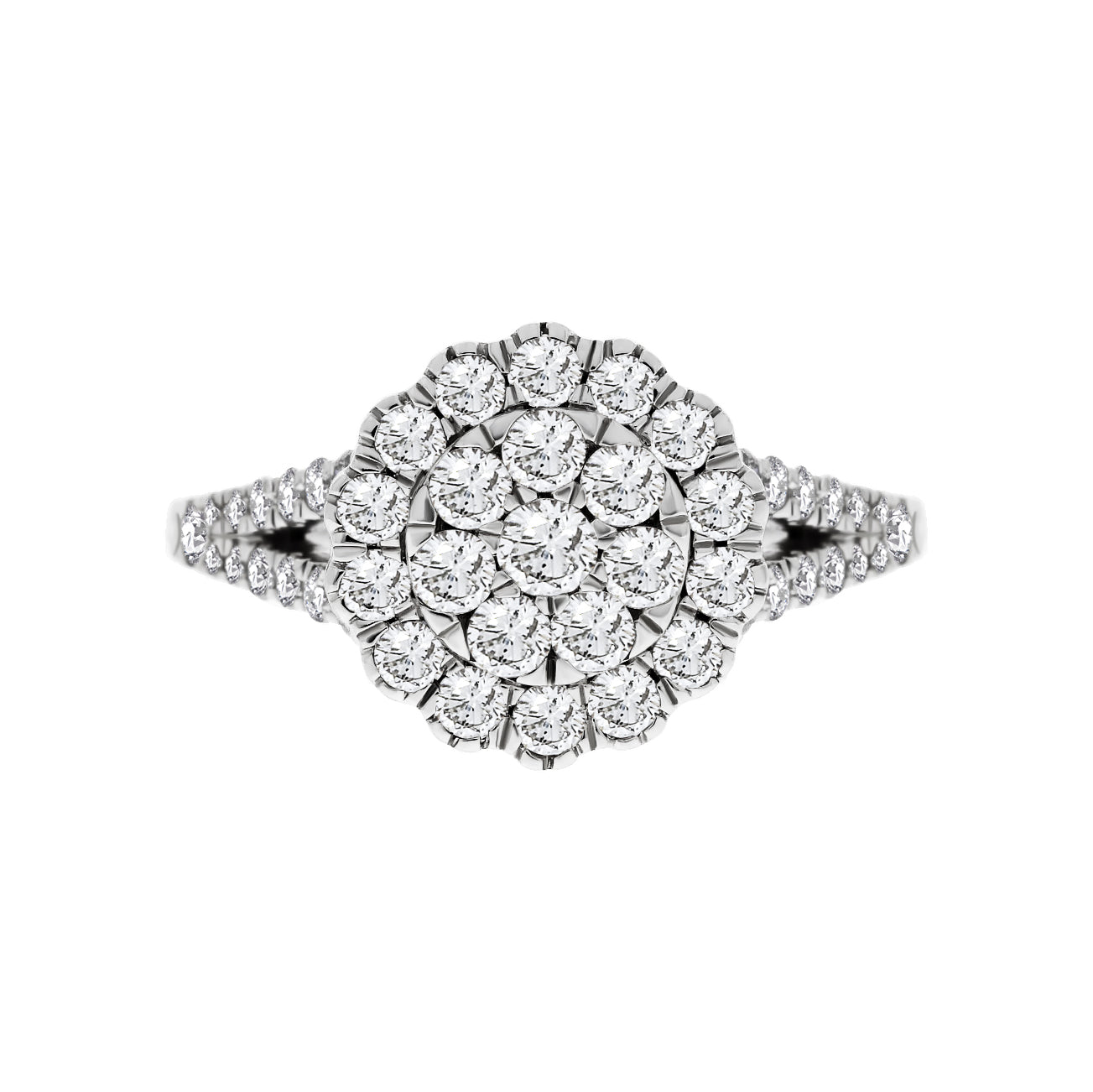 White Gold Diamond Pave Halo Engagement Ring