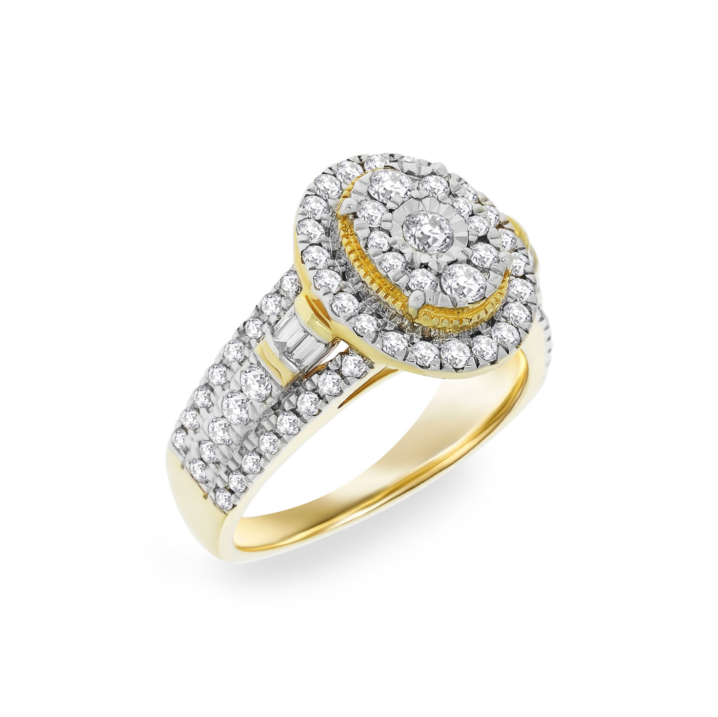 Yellow Gold Diamond Pave Oval Halo Engagement Ring.