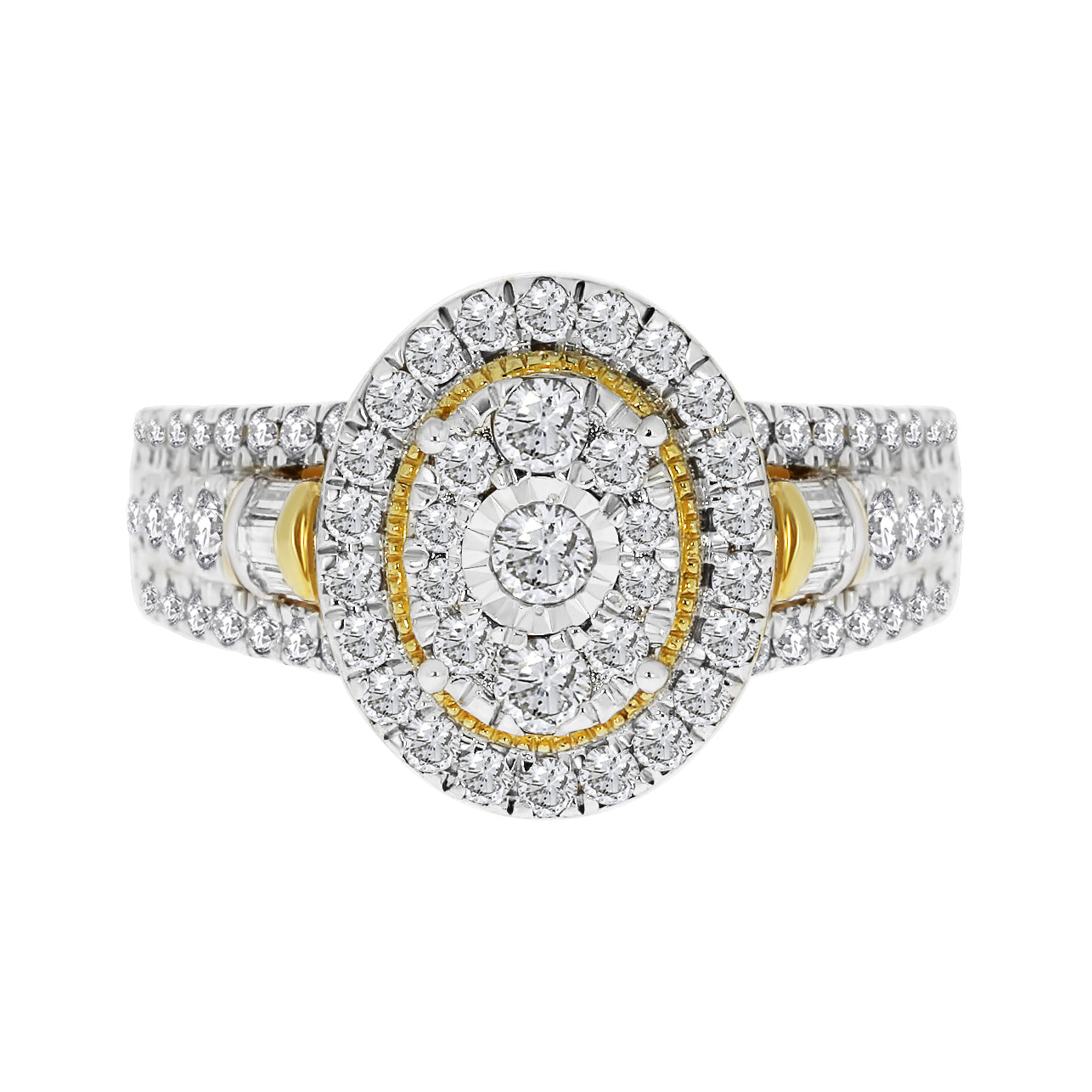 Yellow Gold Diamond Pave Oval Halo Engagement Ring.