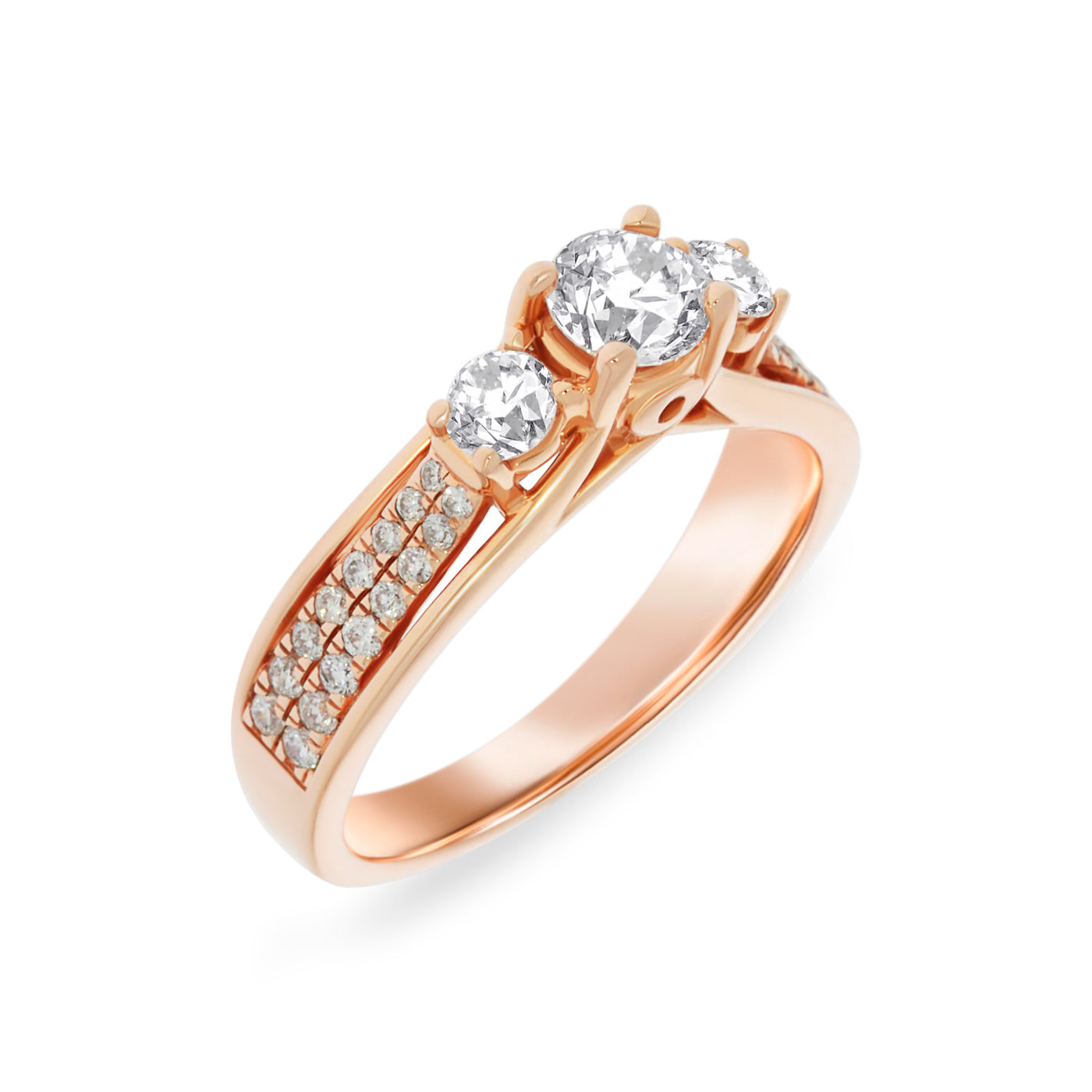 Rose Gold Trilogy Diamond Ring With Band Accents