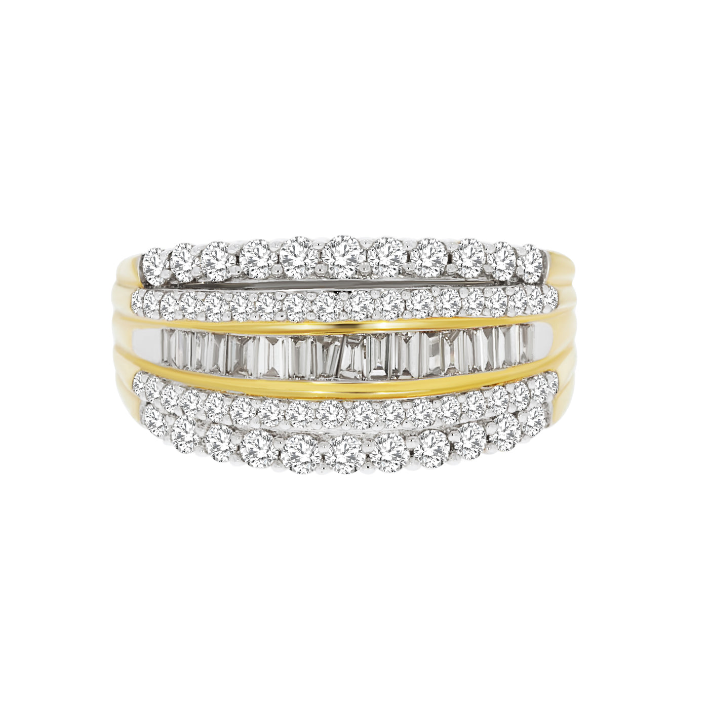 Yellow Gold Baguette And Round Diamond Ring