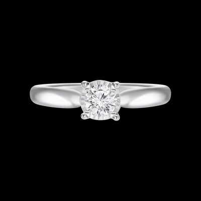 White Gold Round Brilliant Cut Solitaire Illusion Set Diamond Engagement Ring.