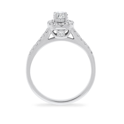 White Gold Oval Shaped Diamond Halo Engagement Ring.