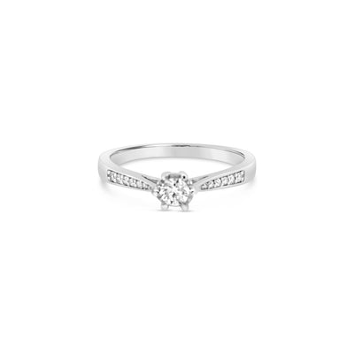 10Ct White Gold Solitaire Diamond With Bead Set Shoulder Diamond Accents Ring
