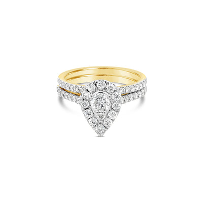 14Ct Yellow Gold Pear Shaped Halo Diamond Engagement Ring