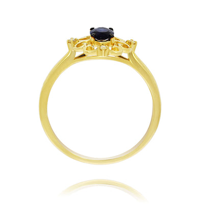 14 Carat Yellow Gold Filigree Sapphire Dress Ring