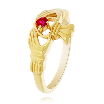 9Ct Yellow Gold Ruby Claddagh Ring