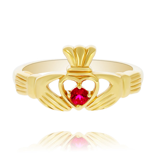 9Ct Yellow Gold Ruby Claddagh Ring