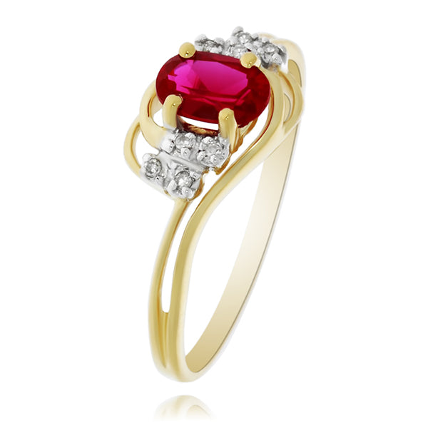 9Ct Yellow Gold Oval Created Ruby Dress Ring