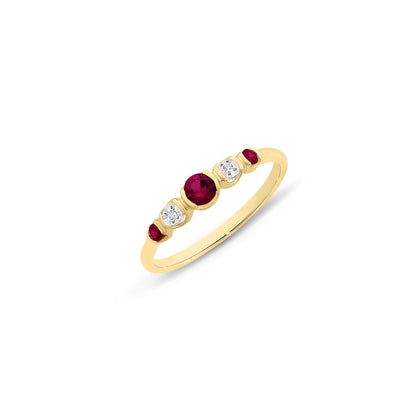 Yellow Gold Created Ruby And Diamond Ring