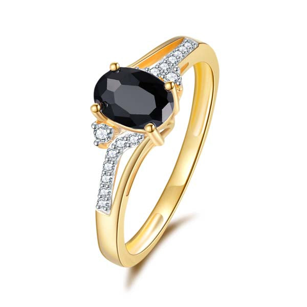 9Ct Yellow Gold Oval Shaped Black Sapphire And Diamond Ring