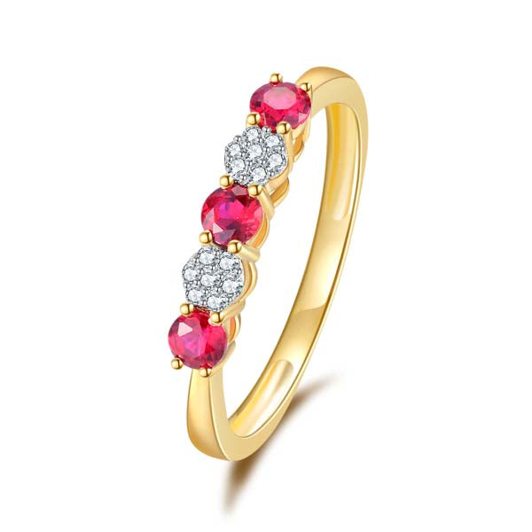 9Ct Yellow Gold Round Created Rubies And Diamond Eternity Ring