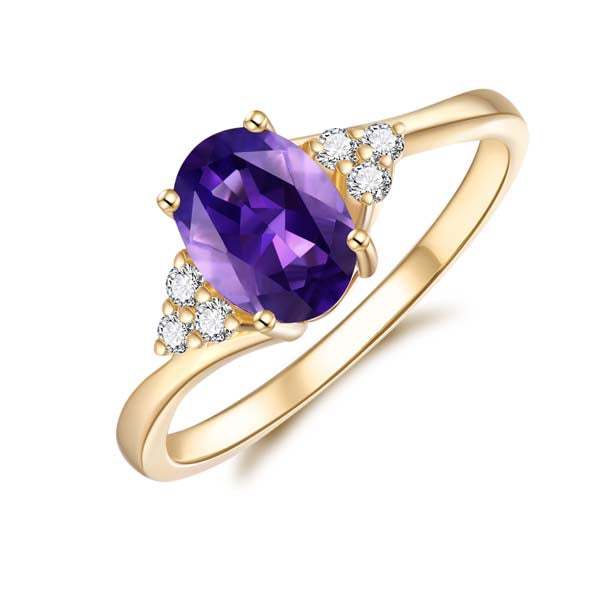 9Ct Yellow Gold Oval Amethyst And Diamond Ring