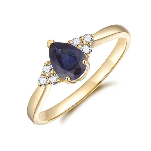 9Ct Yellow Gold Pear Shaped Black Sapphire And Diamond Ring