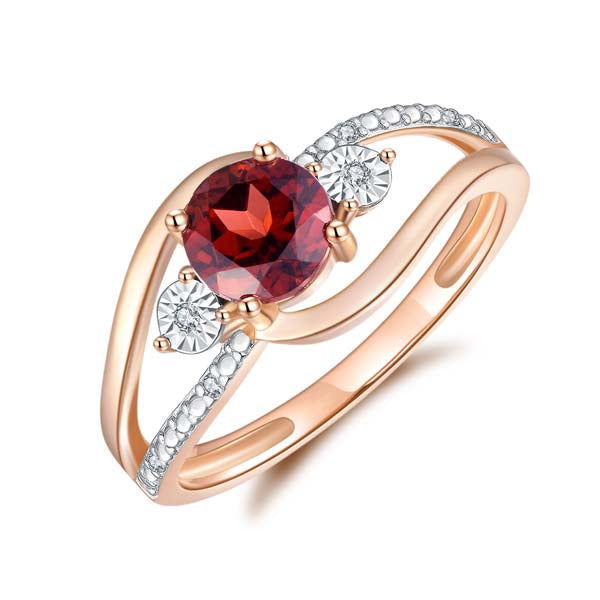 9Ct Rose Gold Garnet And Diamond Open Band Ring