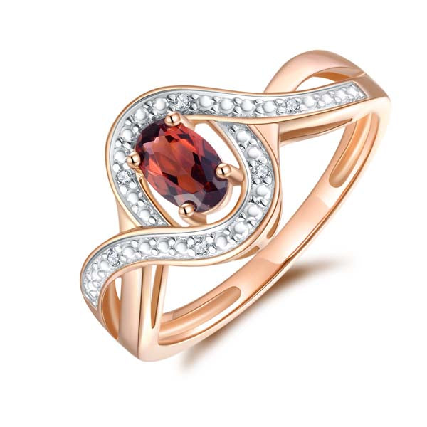 9Ct Rose Gold Garnet And Diamond Swirl Ring