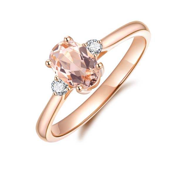 9Ct Rose Gold Oval Morganite And Diamond Ring