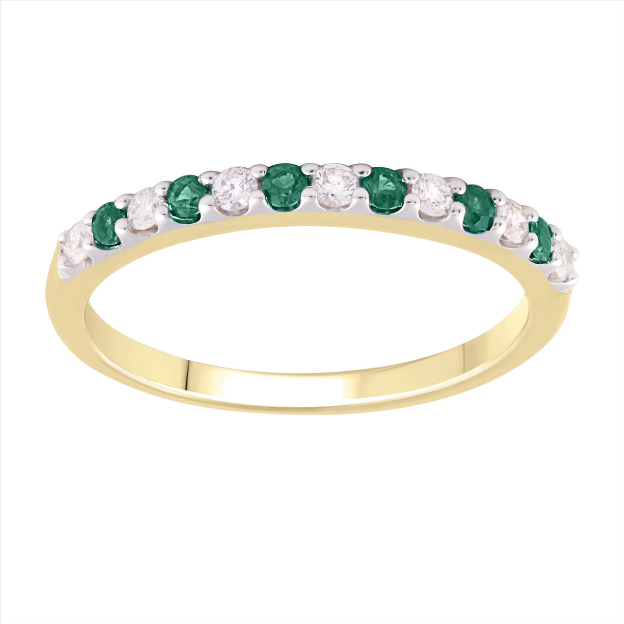 Yellow Gold Emerald And Diamond Anniversary Ring