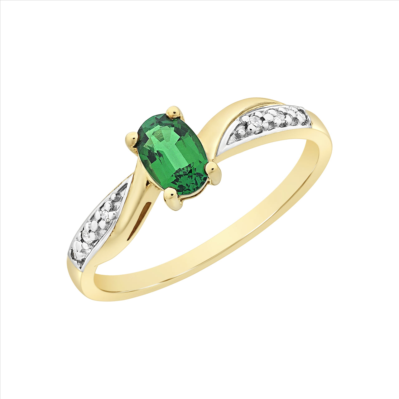 9Ct Yellow Gold Created Emerald and Diamond Ring