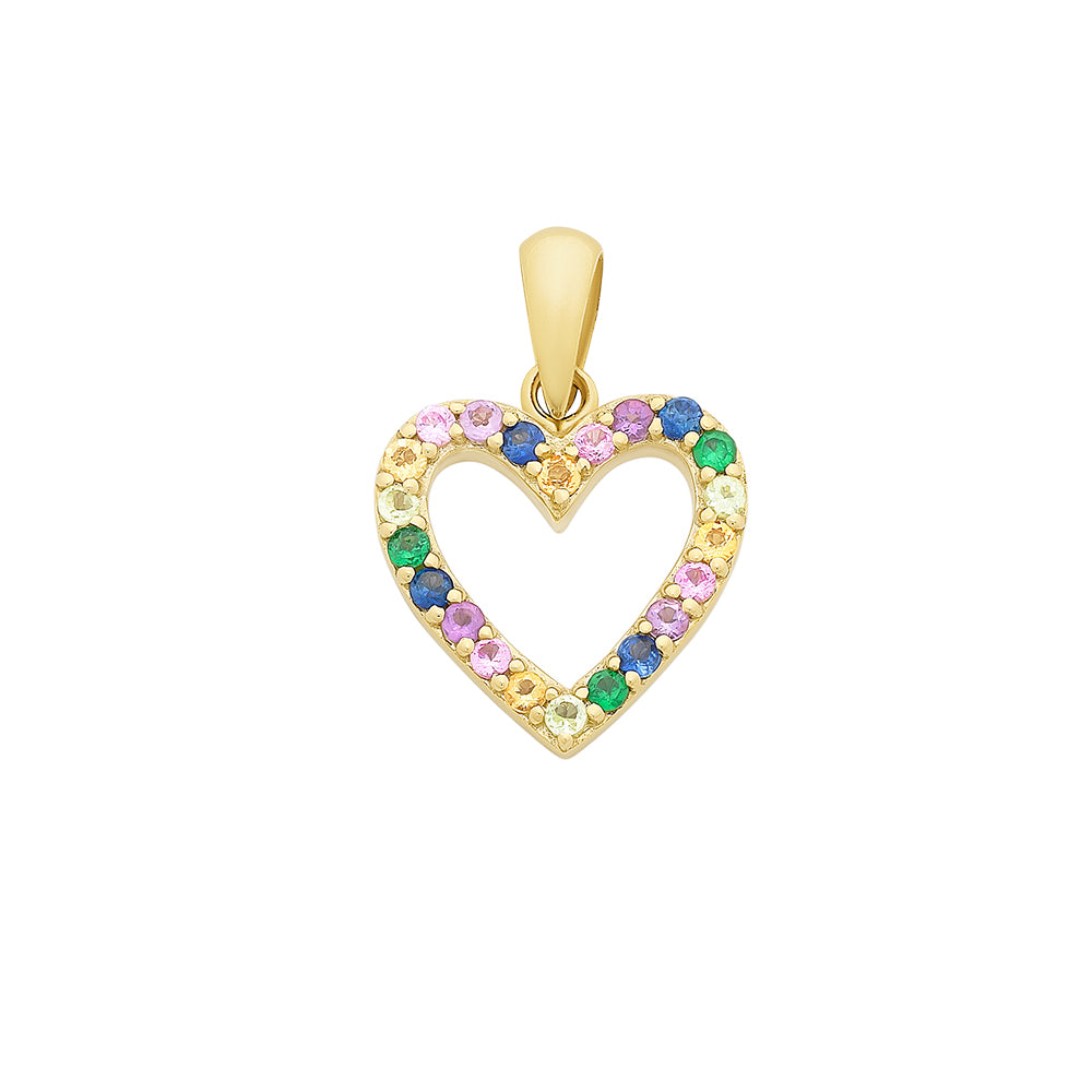 9Ct Yellow Gold Heart Shaped Pendant With Gem Set
