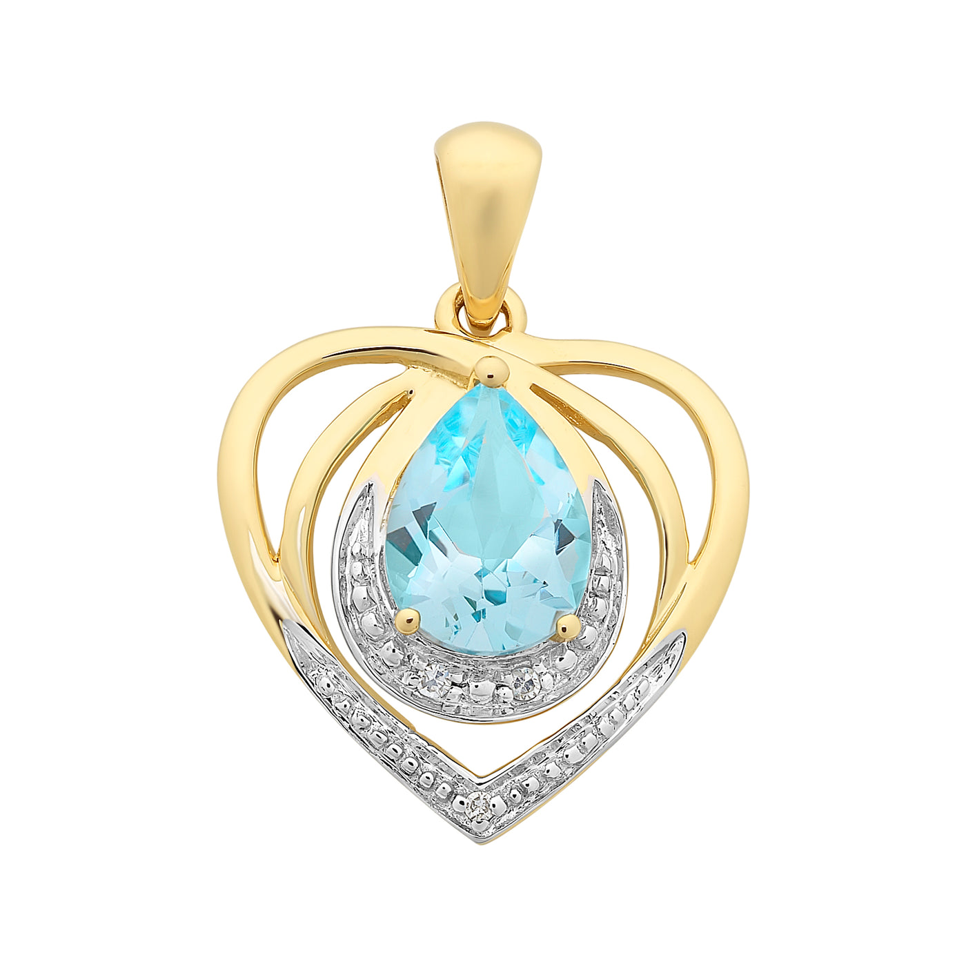 Blue Topaz And Diamond Heart Pendant