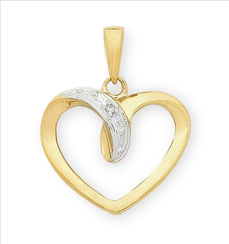 9K Open Heart Pendant with Diamond