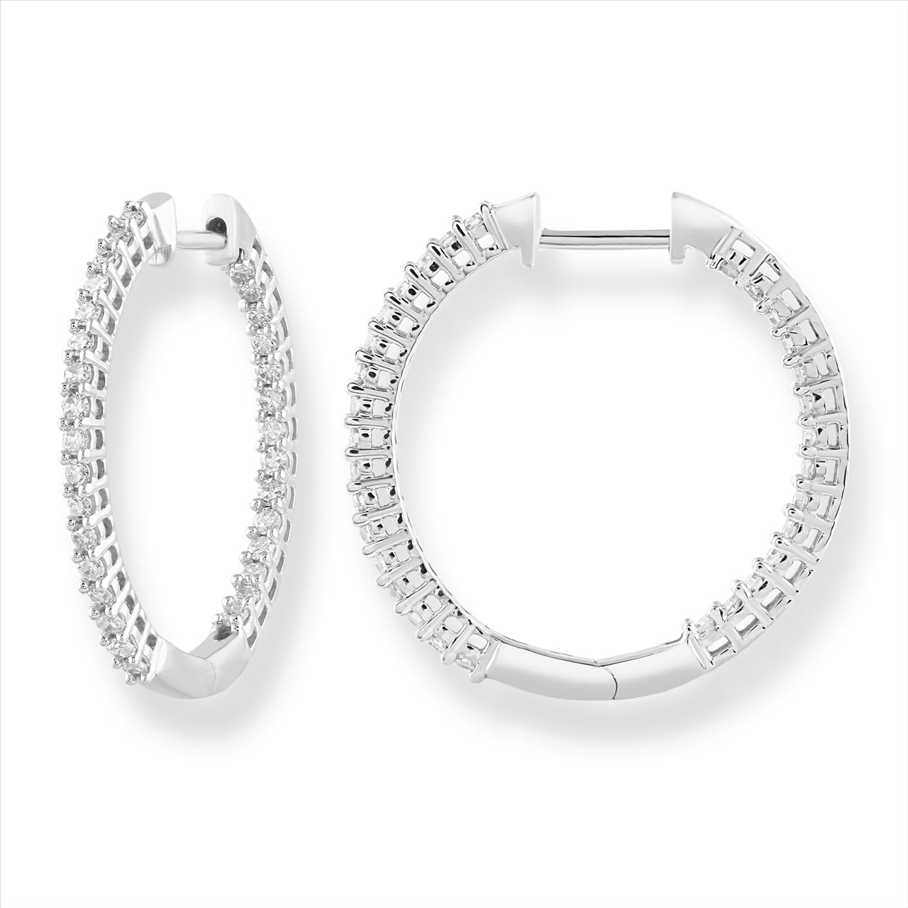 9Ct White Gold Diamond In Out Hoop Earrings